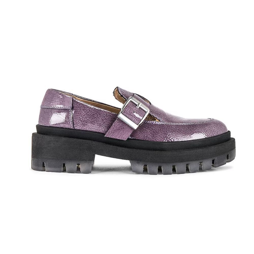 Free People‎ Purple Gray Loafer Lug Sole Patent Leather Shoes 40 EU 9-9.5 US New